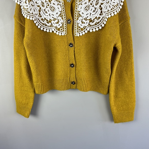 Maeve by Anthropologie Lace Collar Mustard Yellow Cardigan Size M - Picture 7 of 16